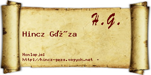 Hincz Géza névjegykártya